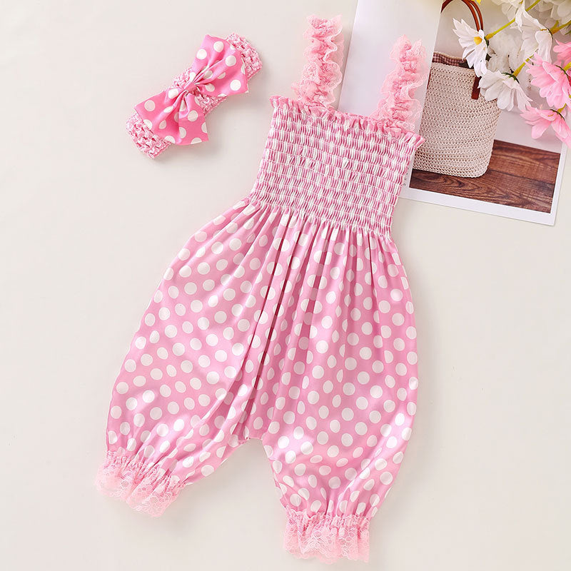 Infant And Toddler Clothing Suspender Top With Waist Tie, Printed Bloomers, Two-piece Set