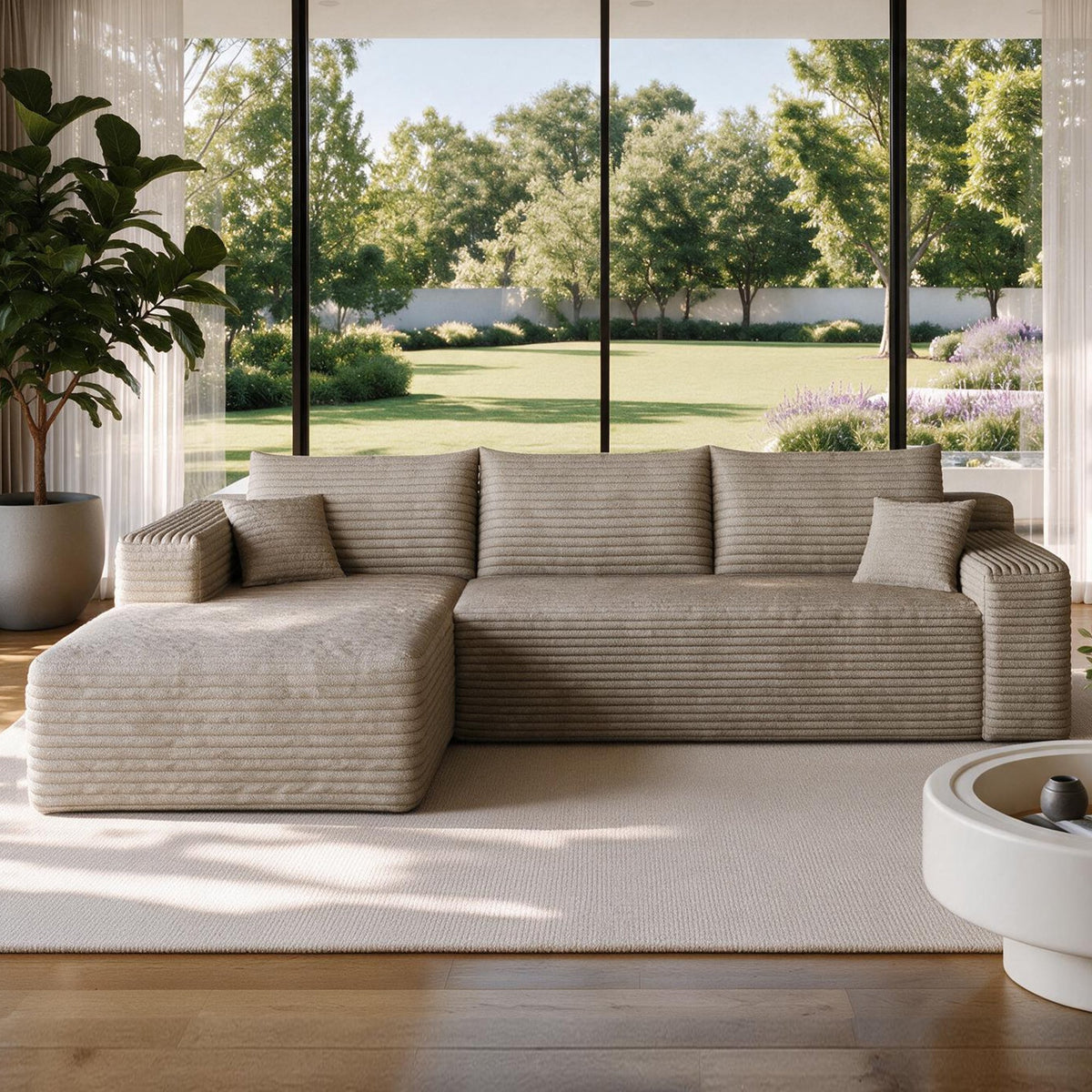 Cloud Sectional Sofa with No Assembly Required - Camel Plush Corduroy, 96"