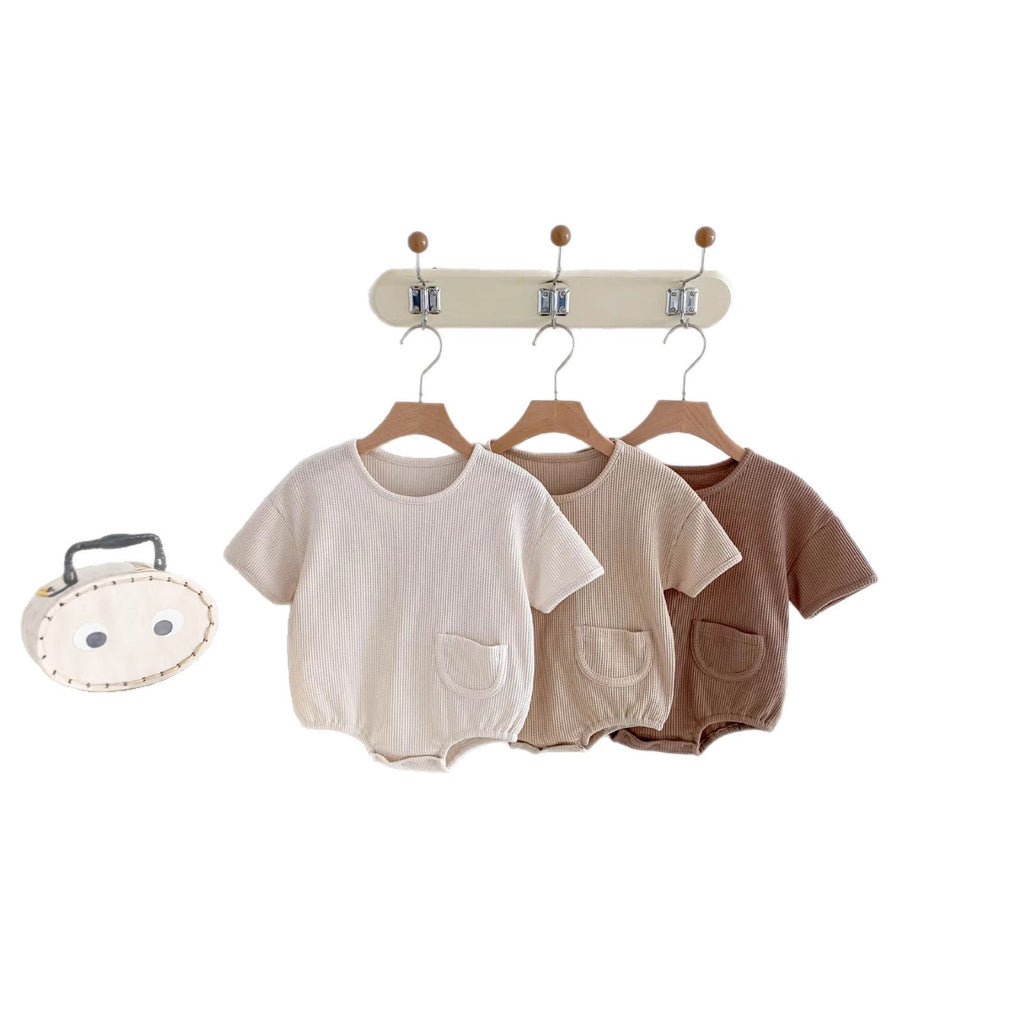 Babys Simple And Comfortable Waffle-knit Short-sleeve Onesie