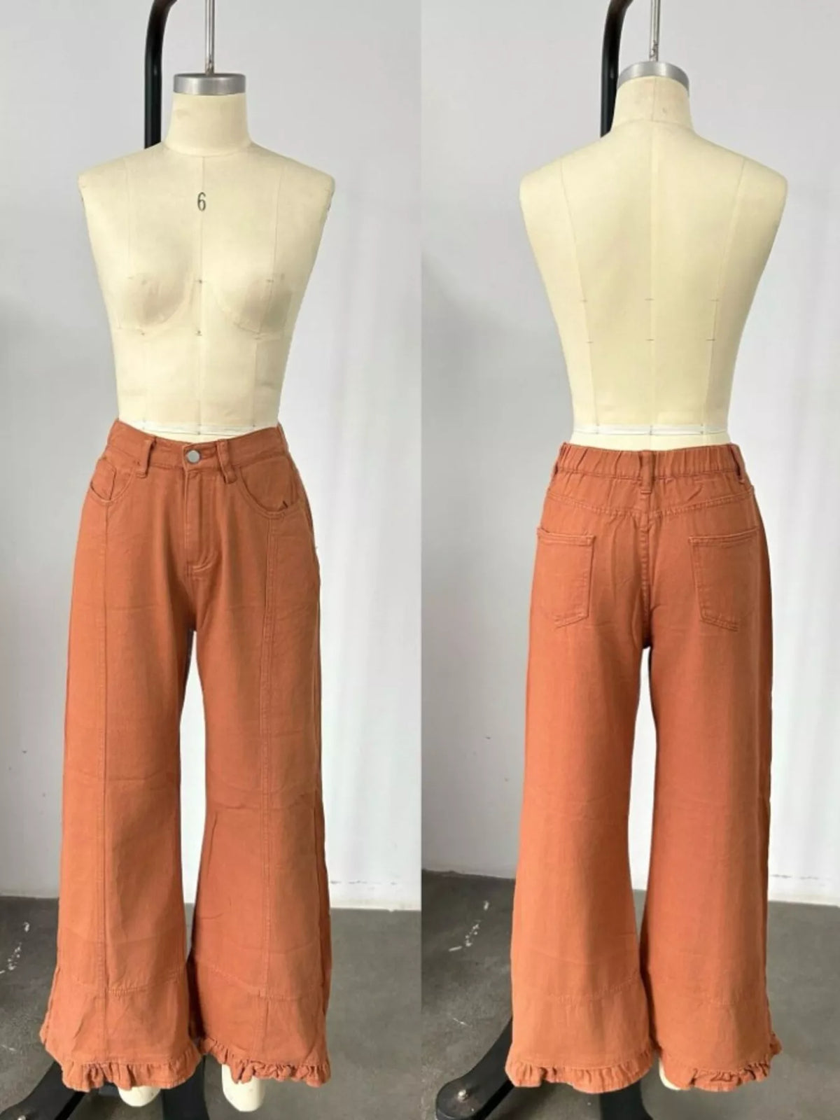 Full Size High-Waisted Wide-Leg Ruffle Hem Jeans Plus Size