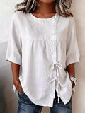 Full Size Decorative Button Tie-Front Blouse Plus Size