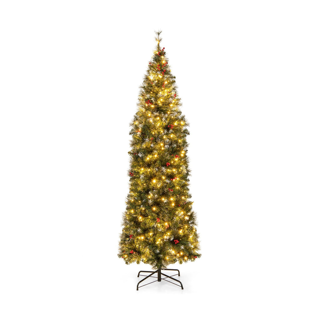 5/6/7/8/9 FT Pre-Lit Artificial Hinged Slim Pencil Christmas Tree