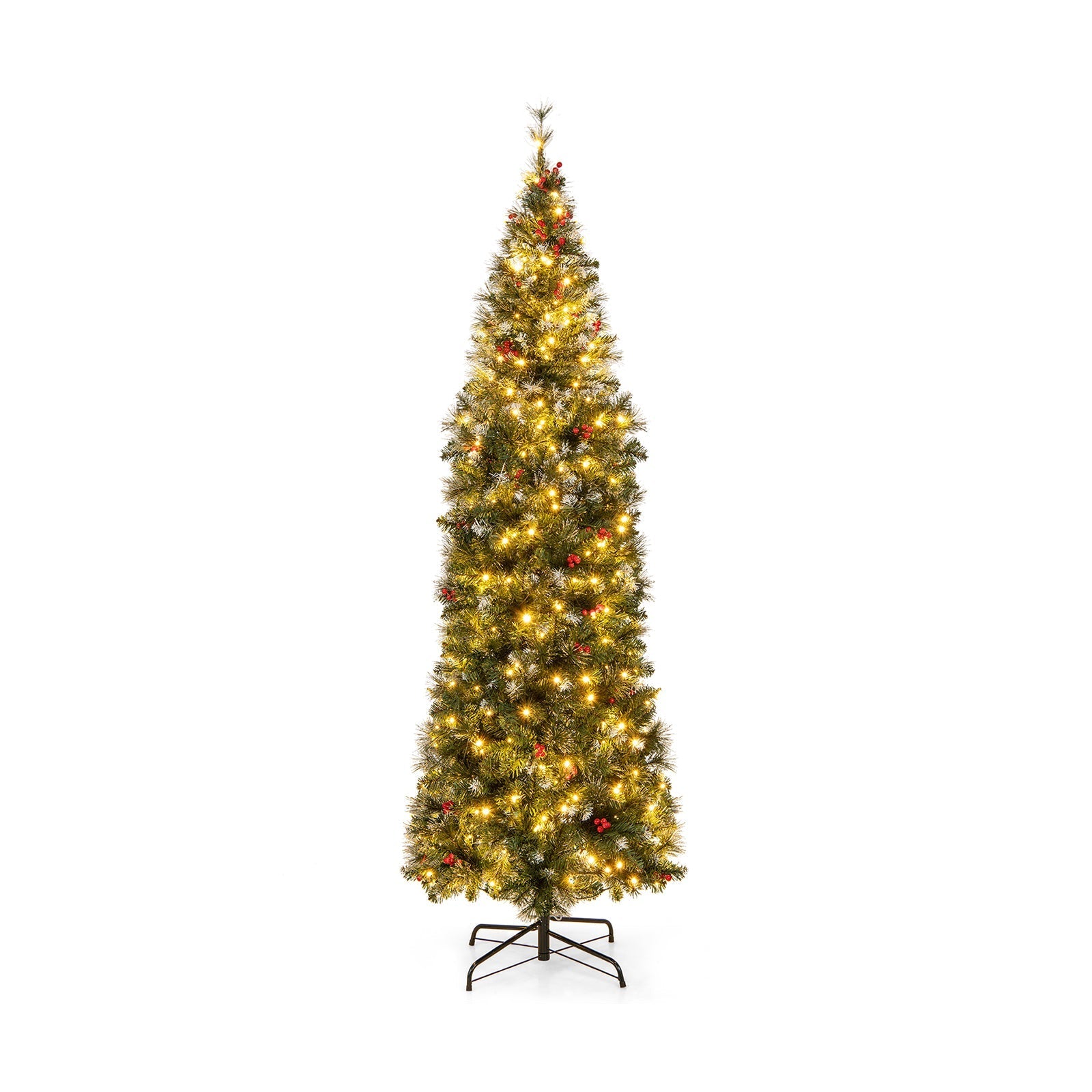 5/6/7/8/9 FT Pre-Lit Artificial Hinged Slim Pencil Christmas Tree