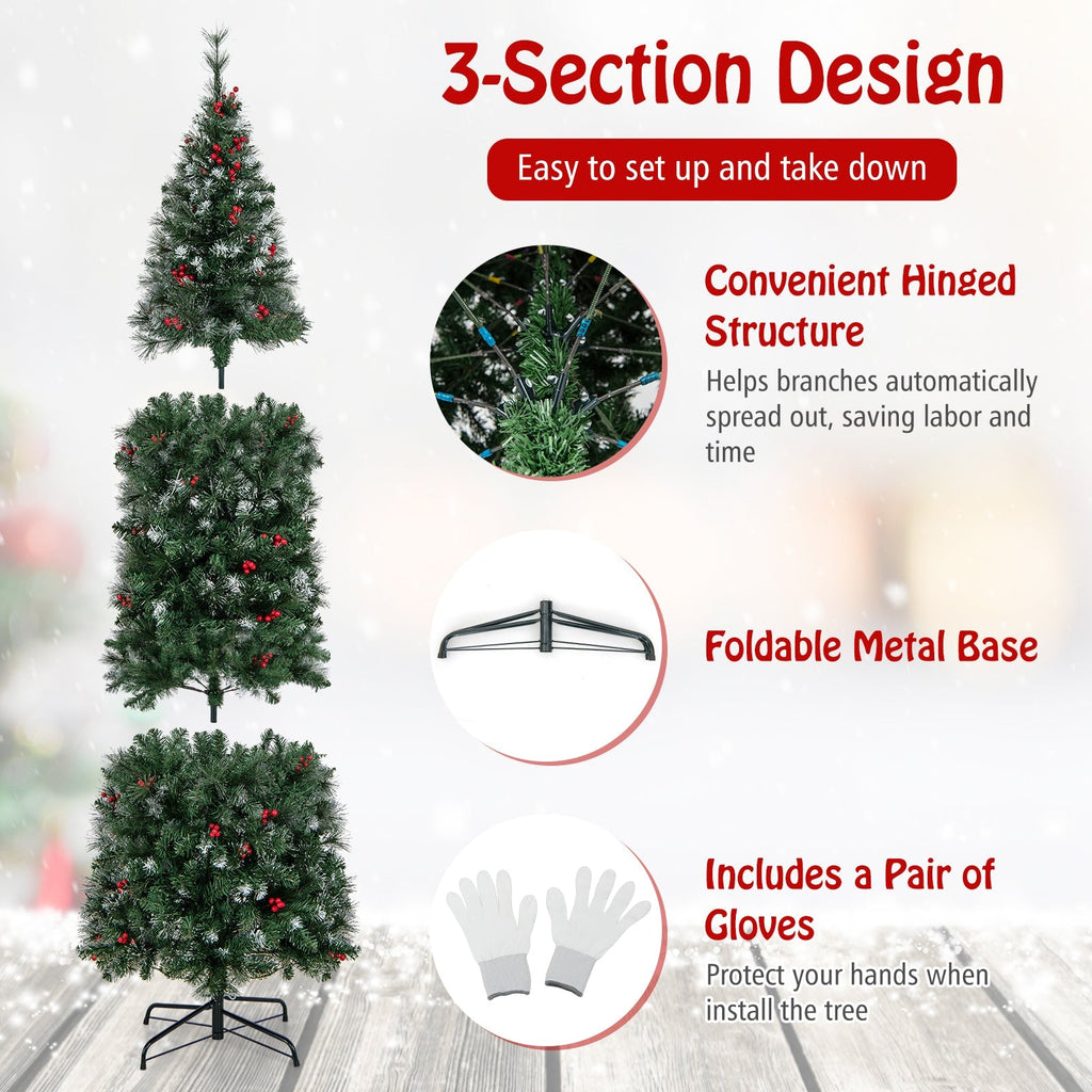 5/6/7/8/9 FT Pre-Lit Artificial Hinged Slim Pencil Christmas Tree