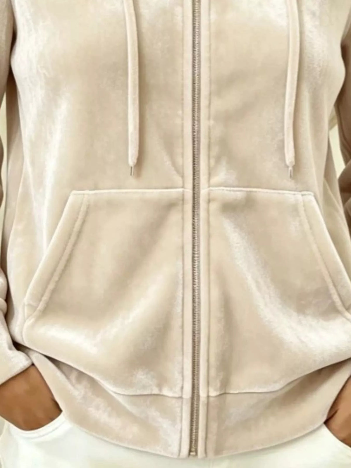 Full Size Velvet Zip-Up Outerwear with Drawstring Plus Size