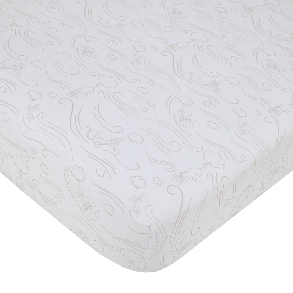Disney Winnie the Pooh - Blustery Day Grey and White Clouds Fitted Crib Sheet