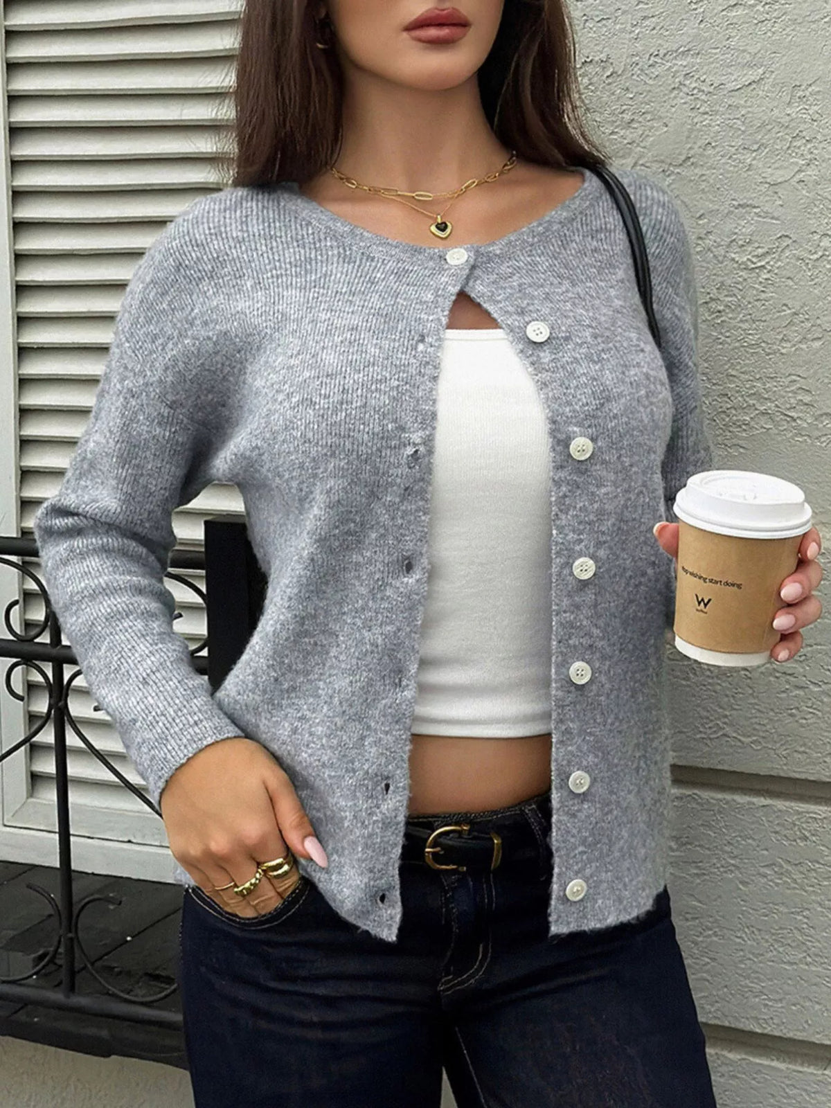 Ribbed Knit Button-Down Cardigan