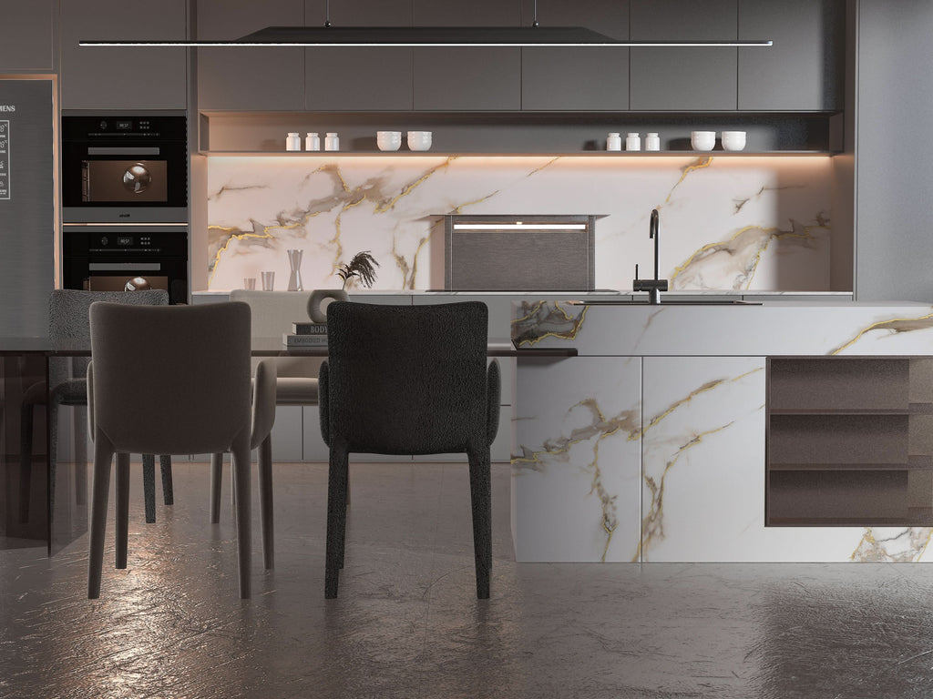 Calacatta Oro Gold Marble PVC Wall Panel - Waterproof (4x8 ft, 32 sq. ft)