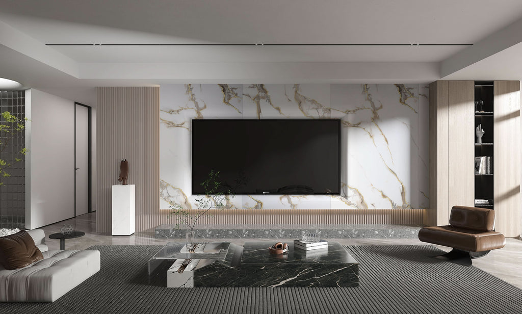Calacatta Oro Gold Marble PVC Wall Panel - Waterproof (4x8 ft, 32 sq. ft)