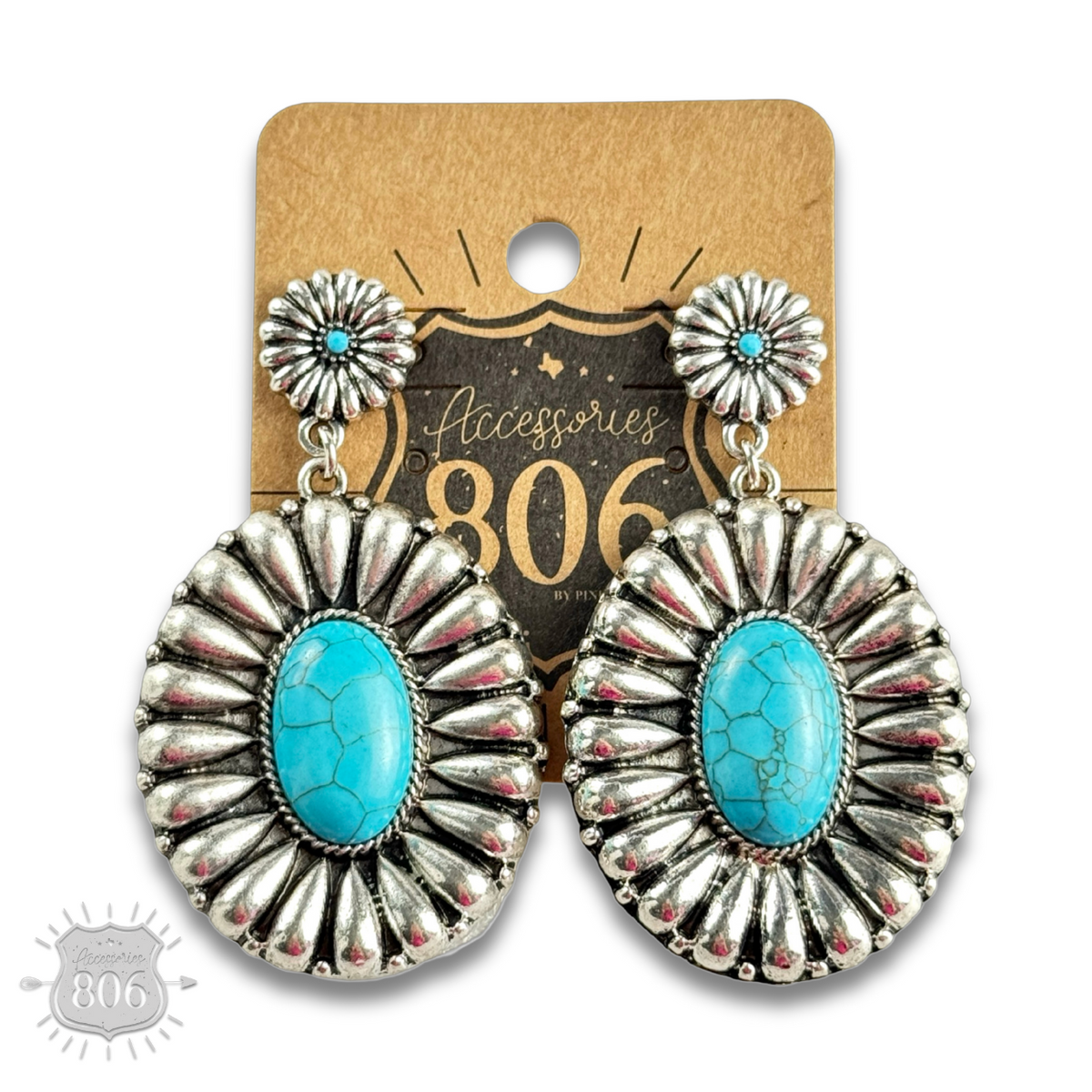 Western sunburst oval earring with inlay