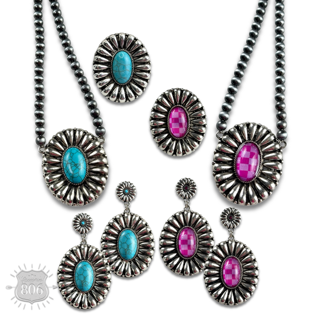 Western sunburst oval earring with inlay