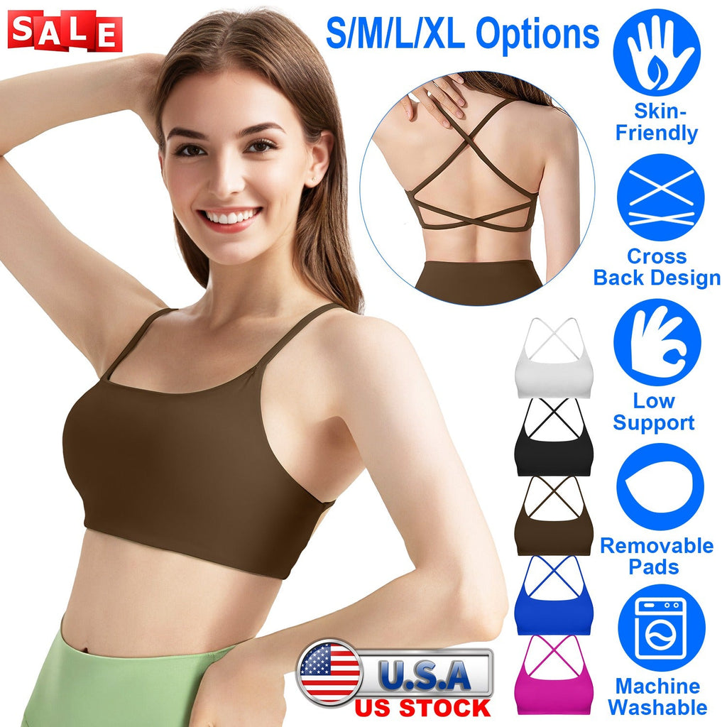 Cross Back Padded Sports Bra with Removable Pads