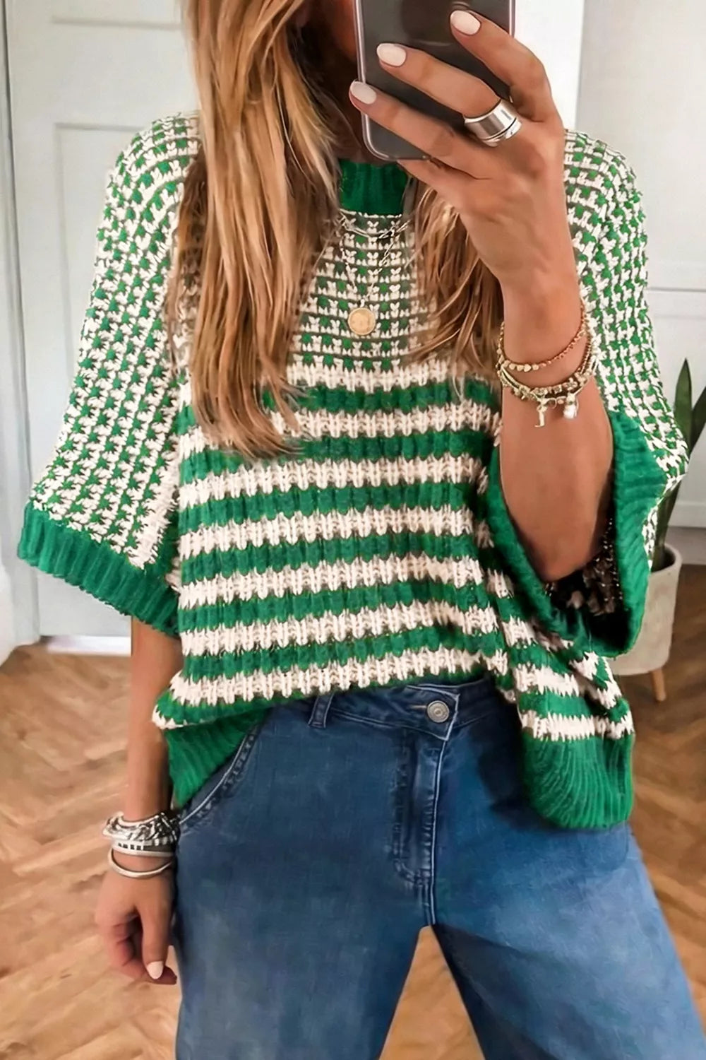 Striped Textured Knit Sweater