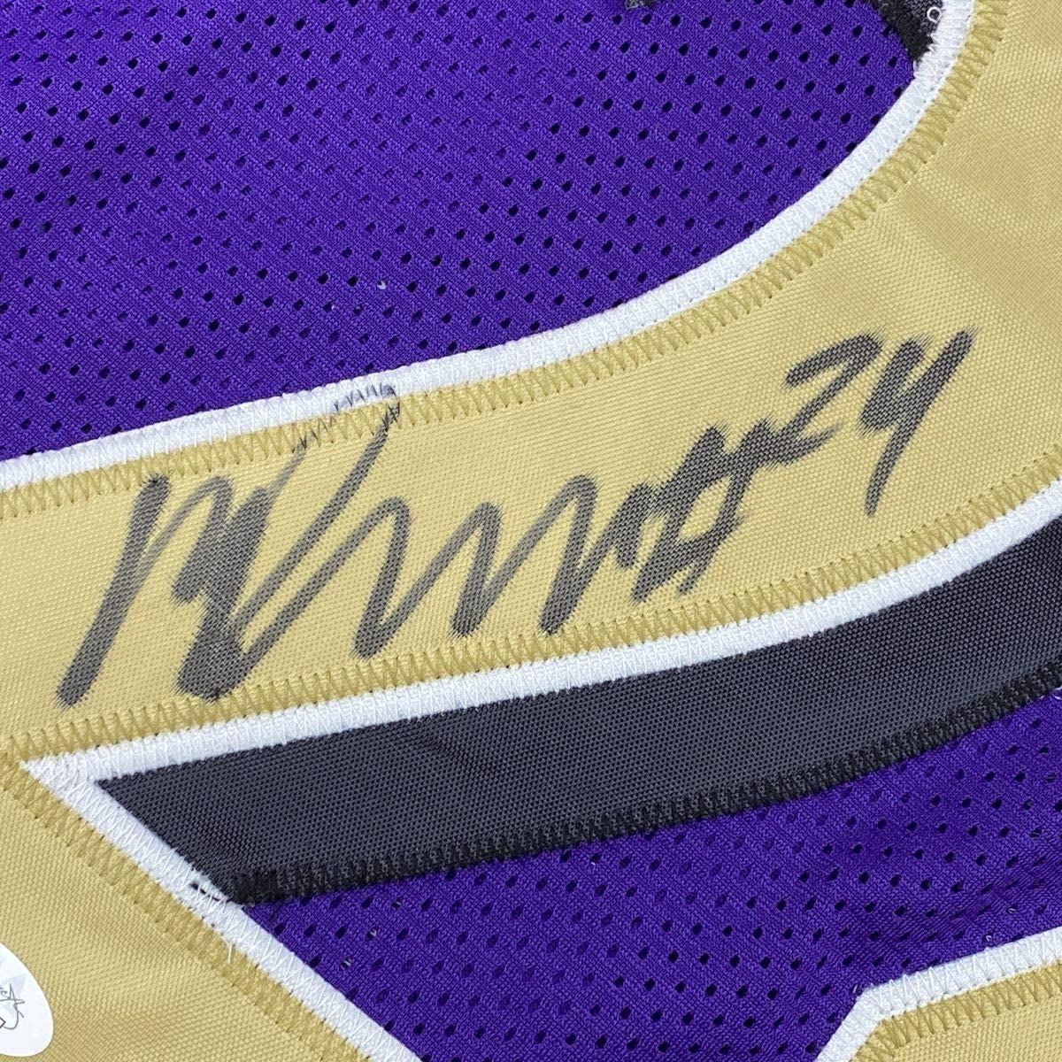 Framed Autographed/Signed Marcus Peters 35x39 Baltimore Color Rush Football Jersey JSA COA