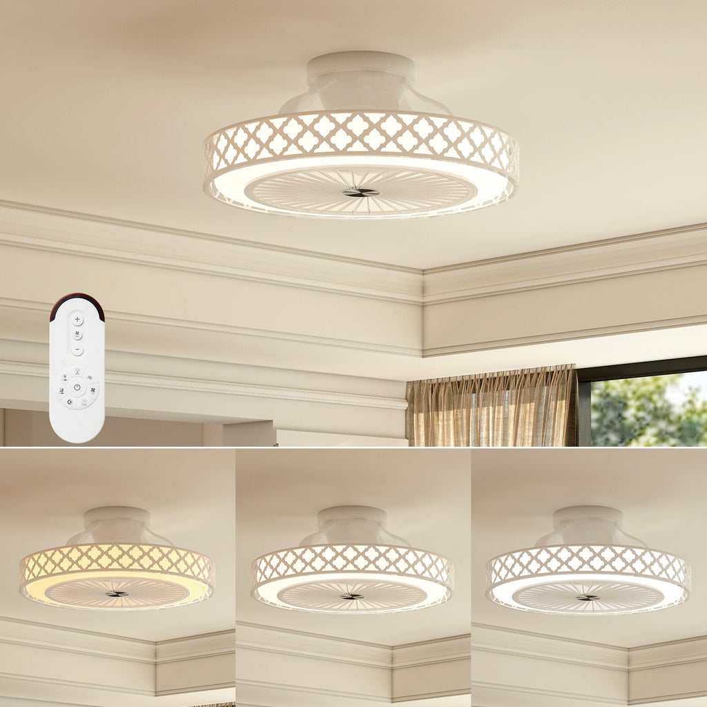 19 Inch Ceiling Fan with Light Low Profile Flush Mount Fan-White