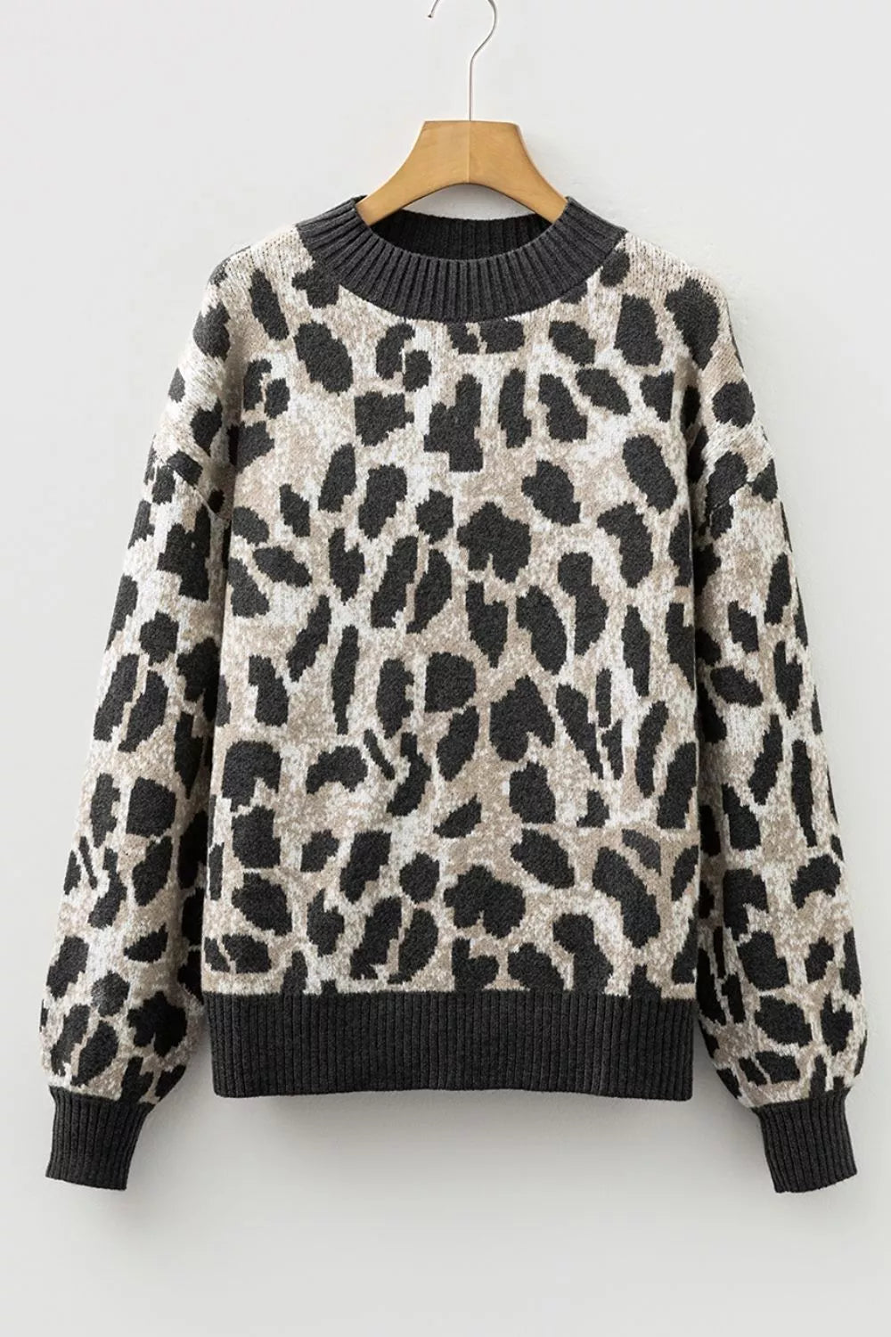 Leopard Drop Shoulder Baggy Sweater