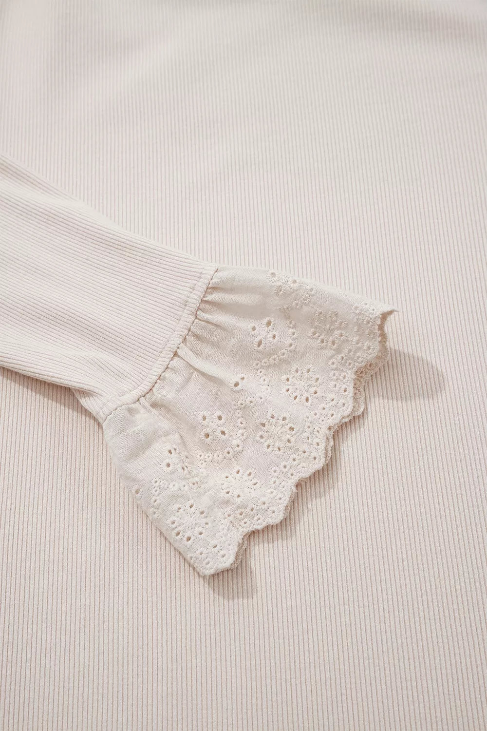 Lace Cuff Patchwork Round Neck Long Sleeve Top