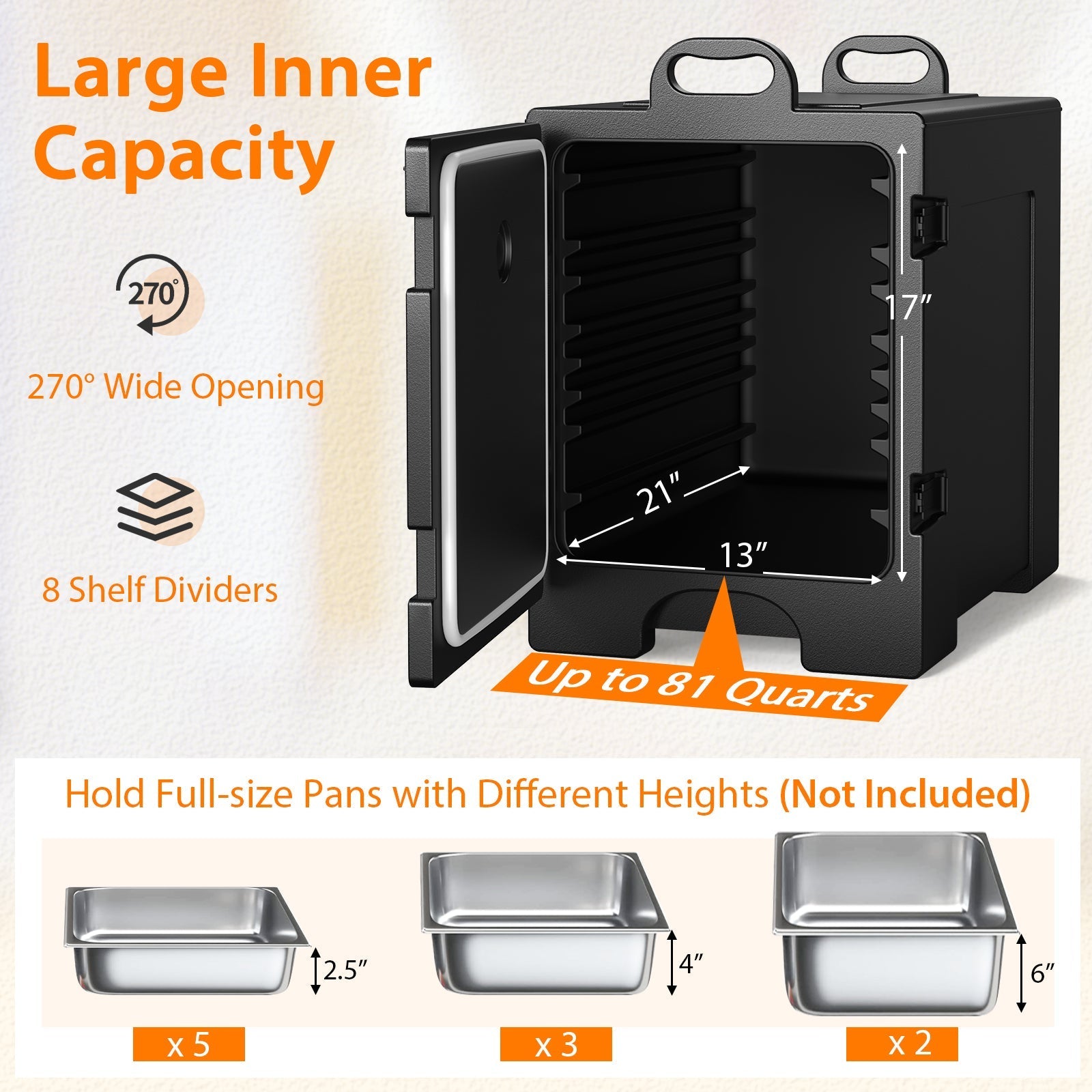 81 Quart Capacity End-loading Insulated Food Pan Carrier with Handles