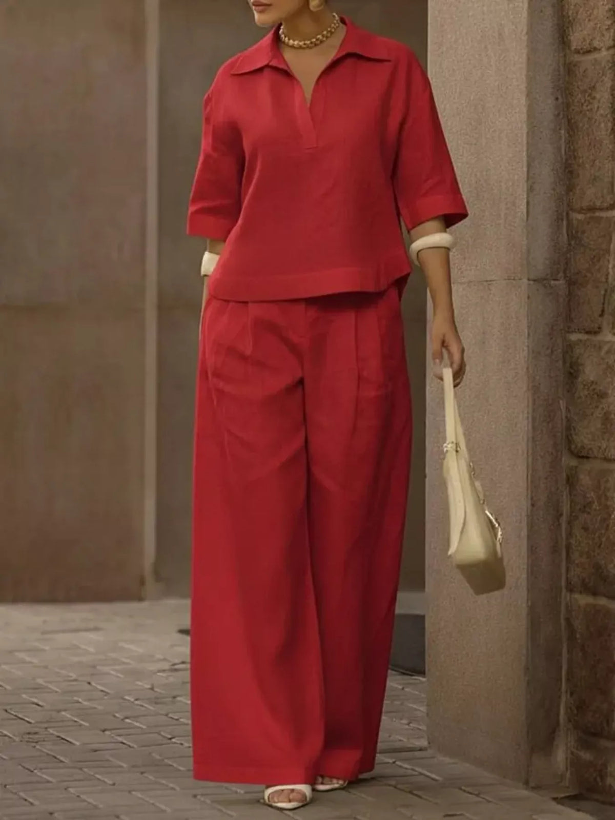 Full Size 3/4 Sleeve Top and Wide Leg Pants Set Plus Size