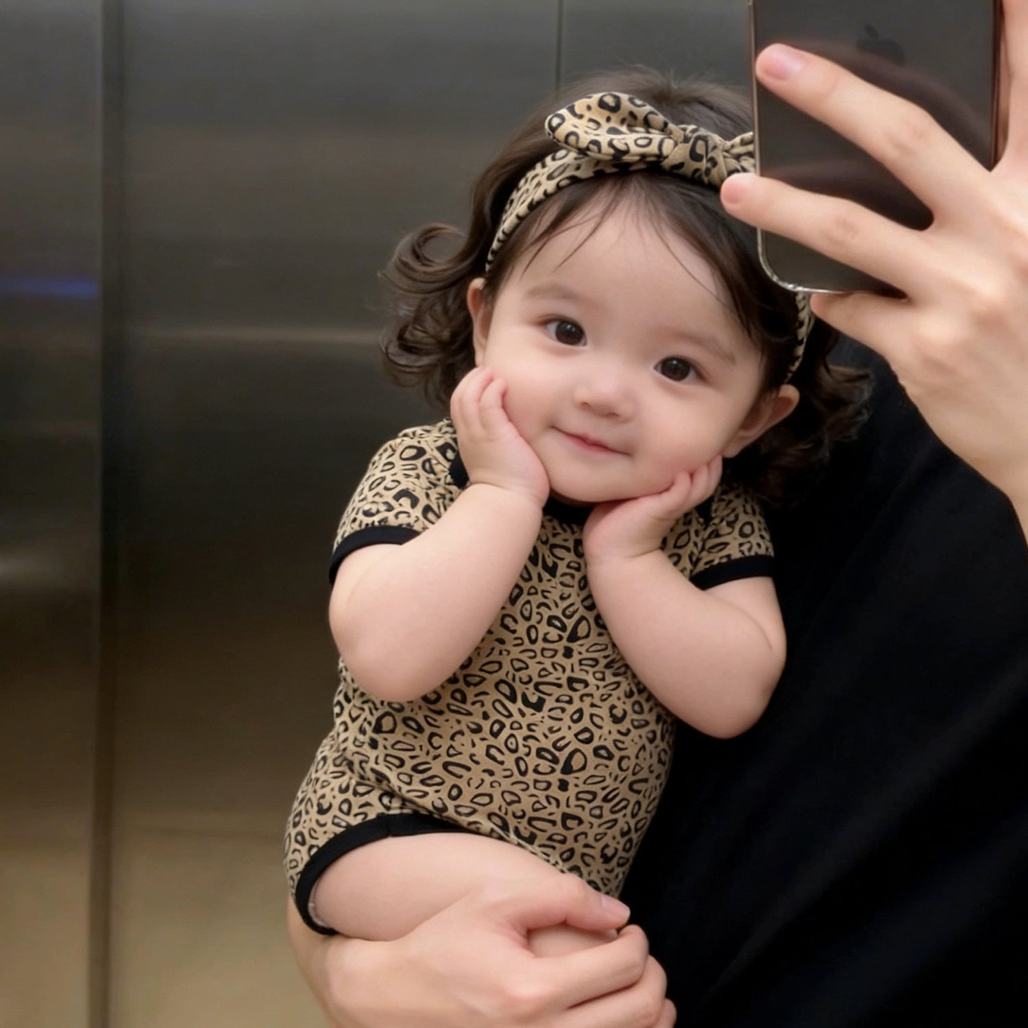 Leopard-Print Fashionable Short-Sleeve Jumpsuit
