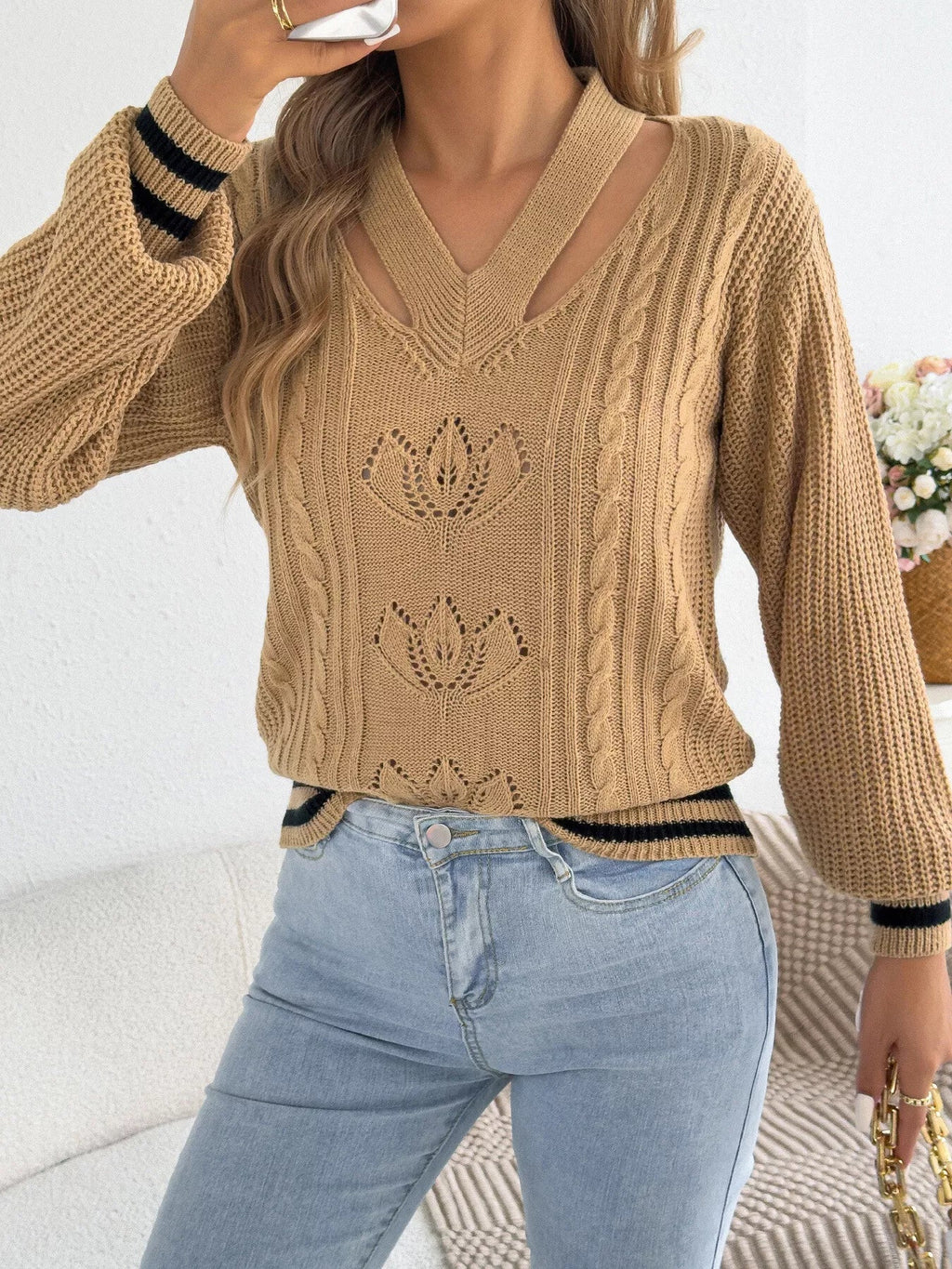 Cutout Cable Knit Sweater