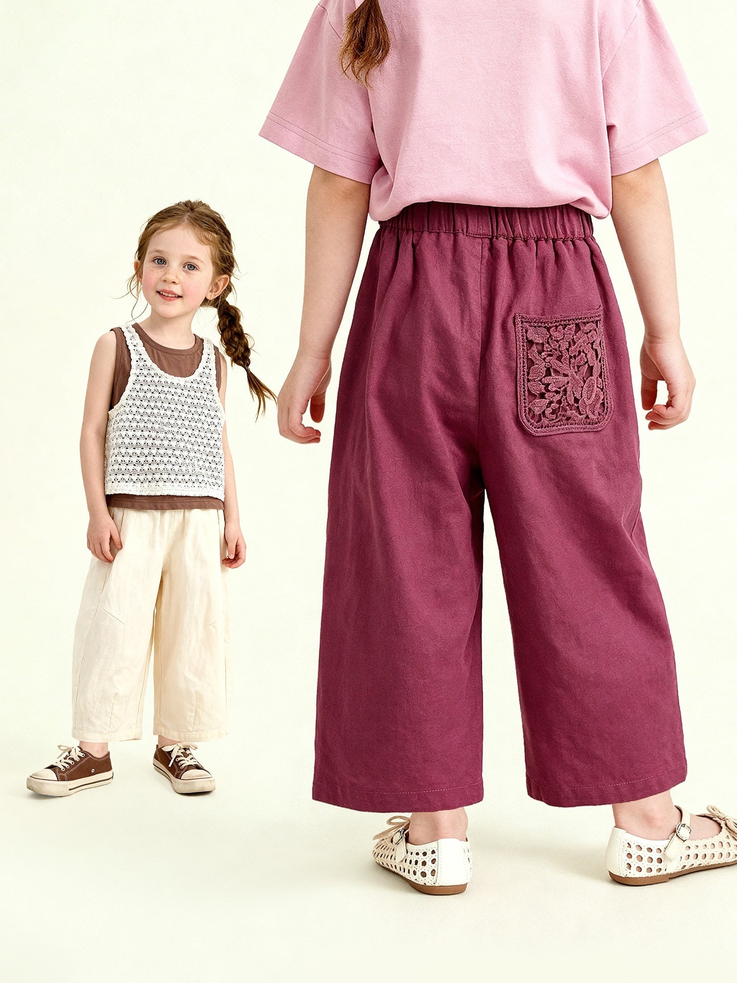 Kids High-waisted Straight-leg Relaxed-fit Wide-leg Pants