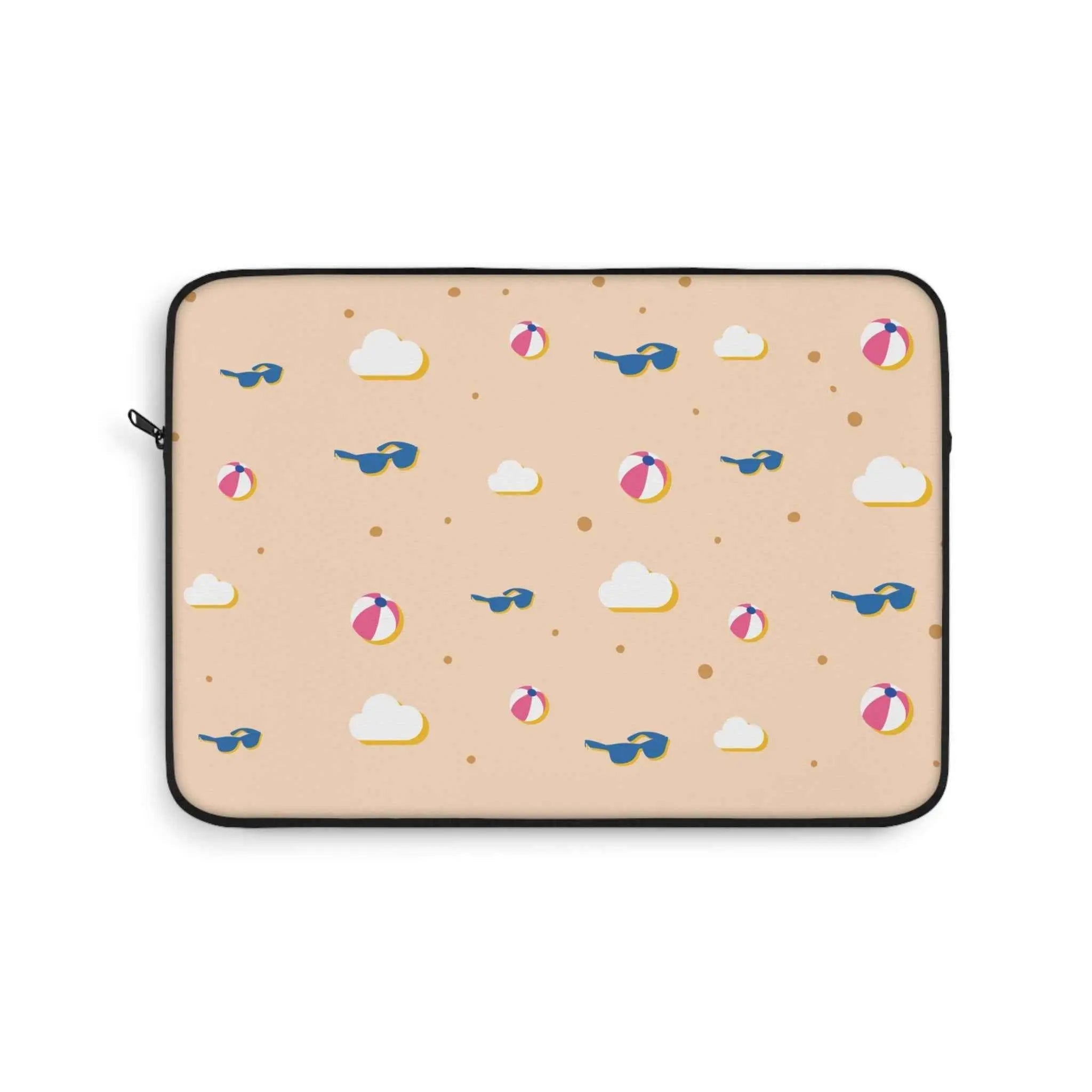 Beach Pattern Laptop Sleeve — Sunglasses, Beach Balls & Clouds Design