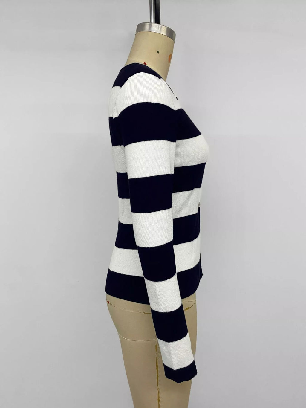 Striped Button-Down Knit Cardigan