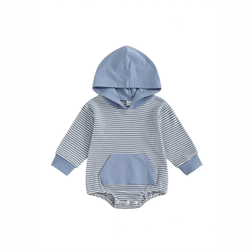 Childrens Solid-color Striped Long-sleeve Romper