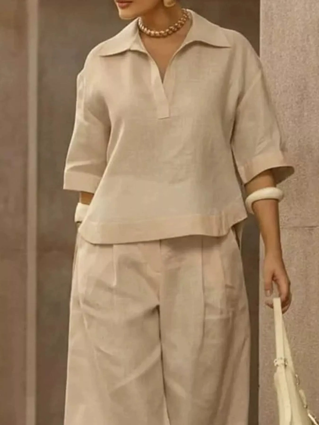 Full Size 3/4 Sleeve Top and Wide Leg Pants Set Plus Size