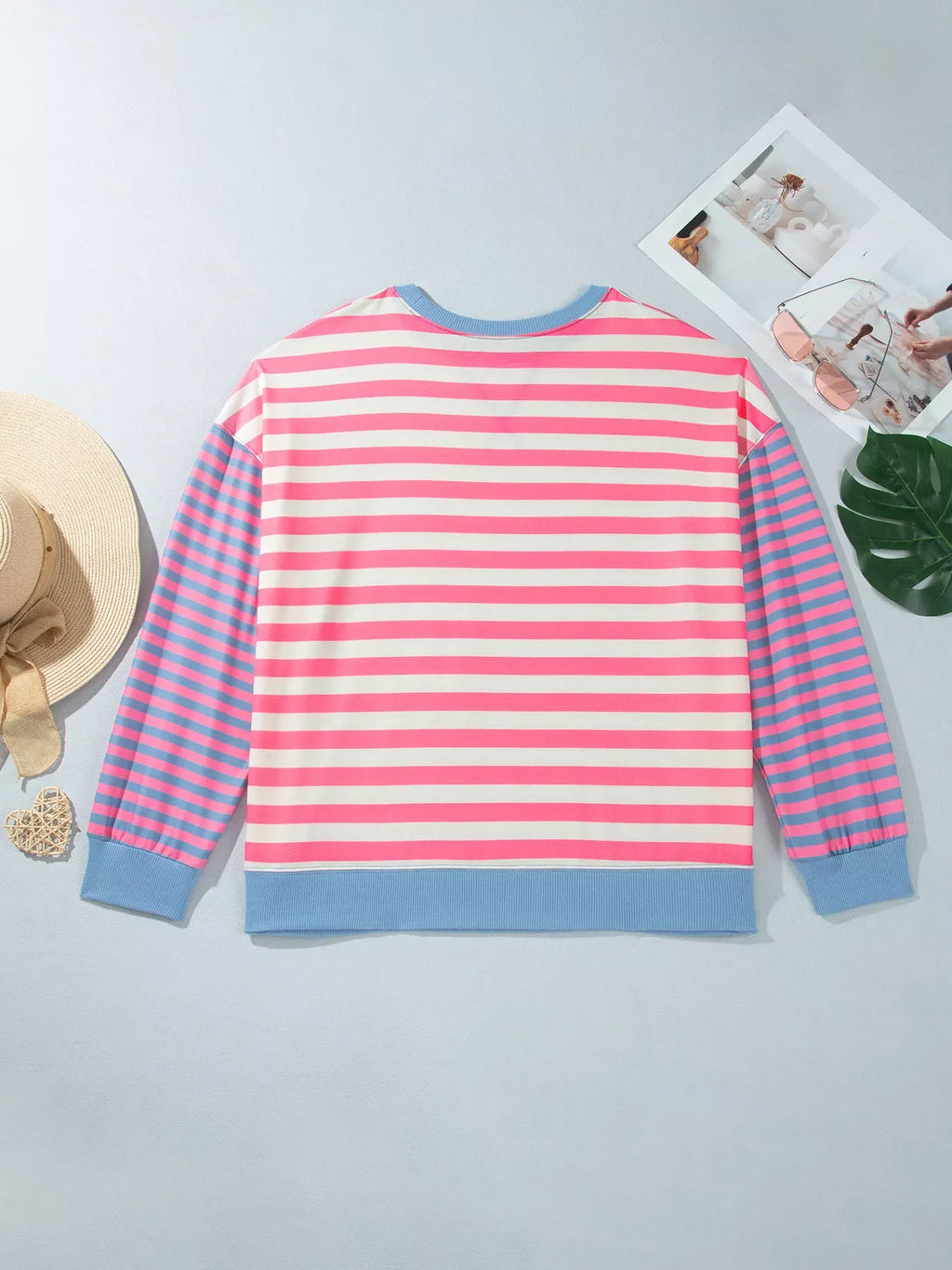 Plus Size Color Block Striped Crewneck Long Sleeve Shift Tunic Sweatshirt