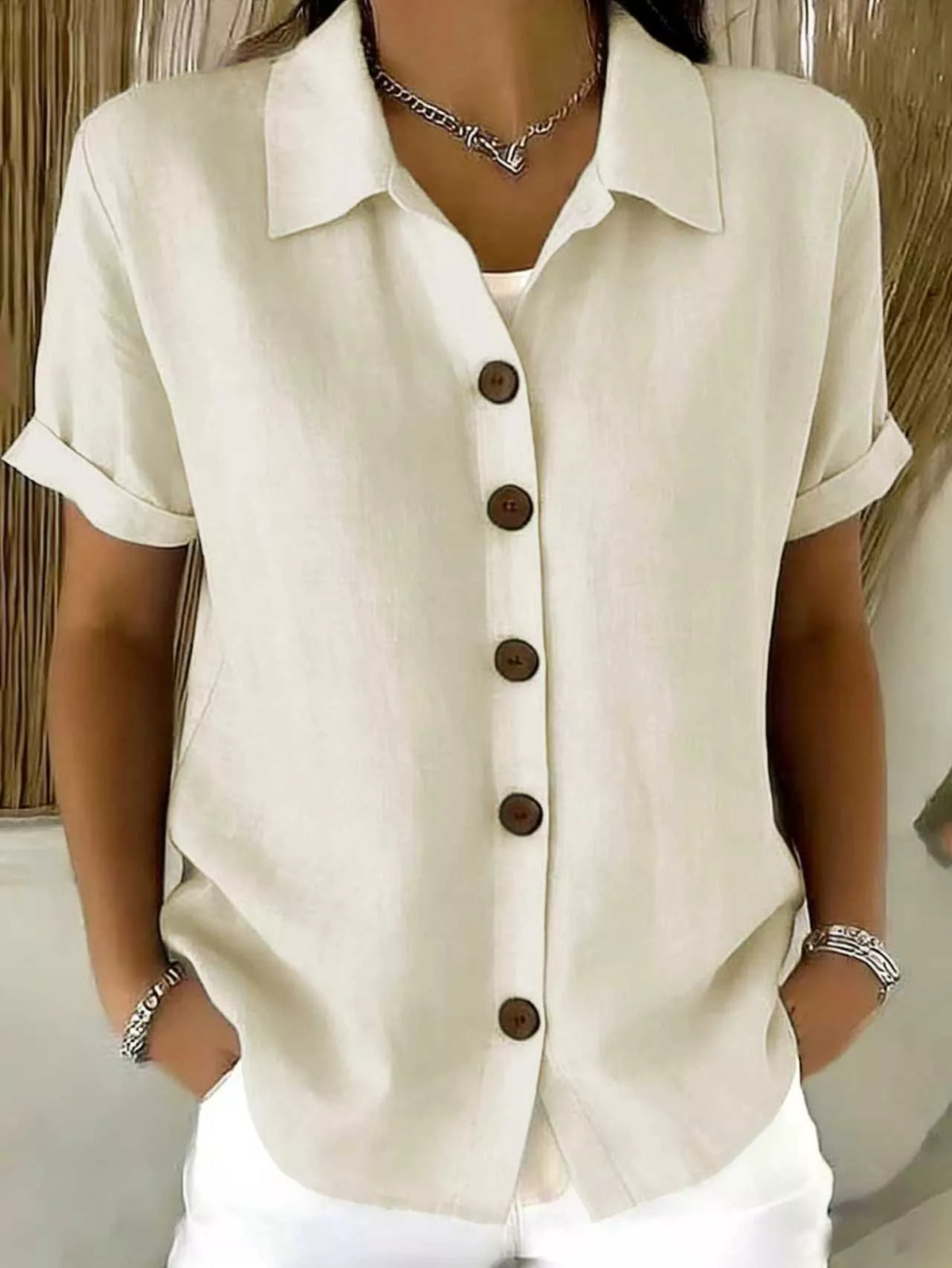 Full Size Button-Down Short Sleeve Shirt Plus Size