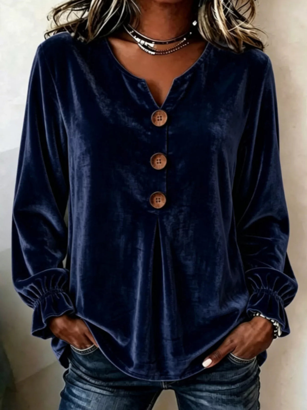 Velvet Flounce Sleeve Blouse
