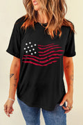 US Flag Print Round Neck Short Sleeve T-Shirt