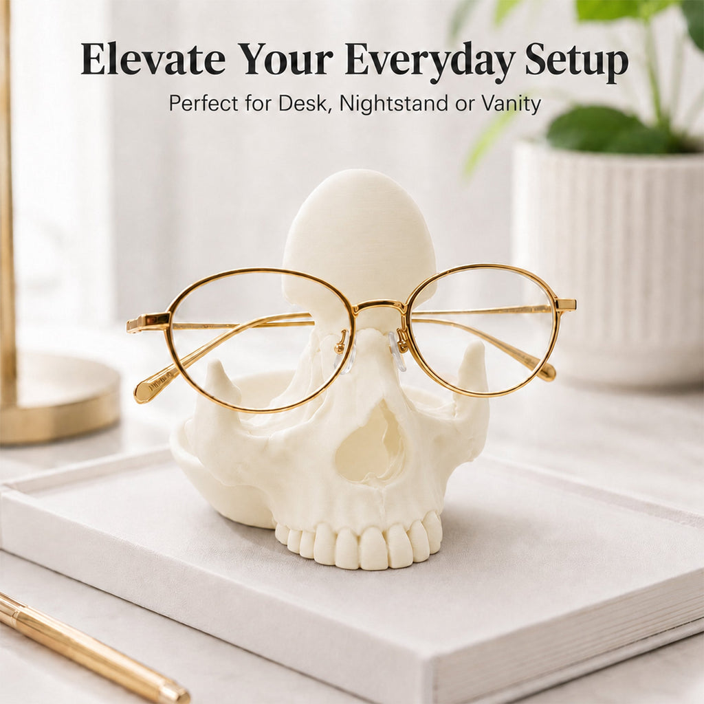 3D Printed Gothic Skull Eyeglasses Holder With Catchall Tray Desk Organizer