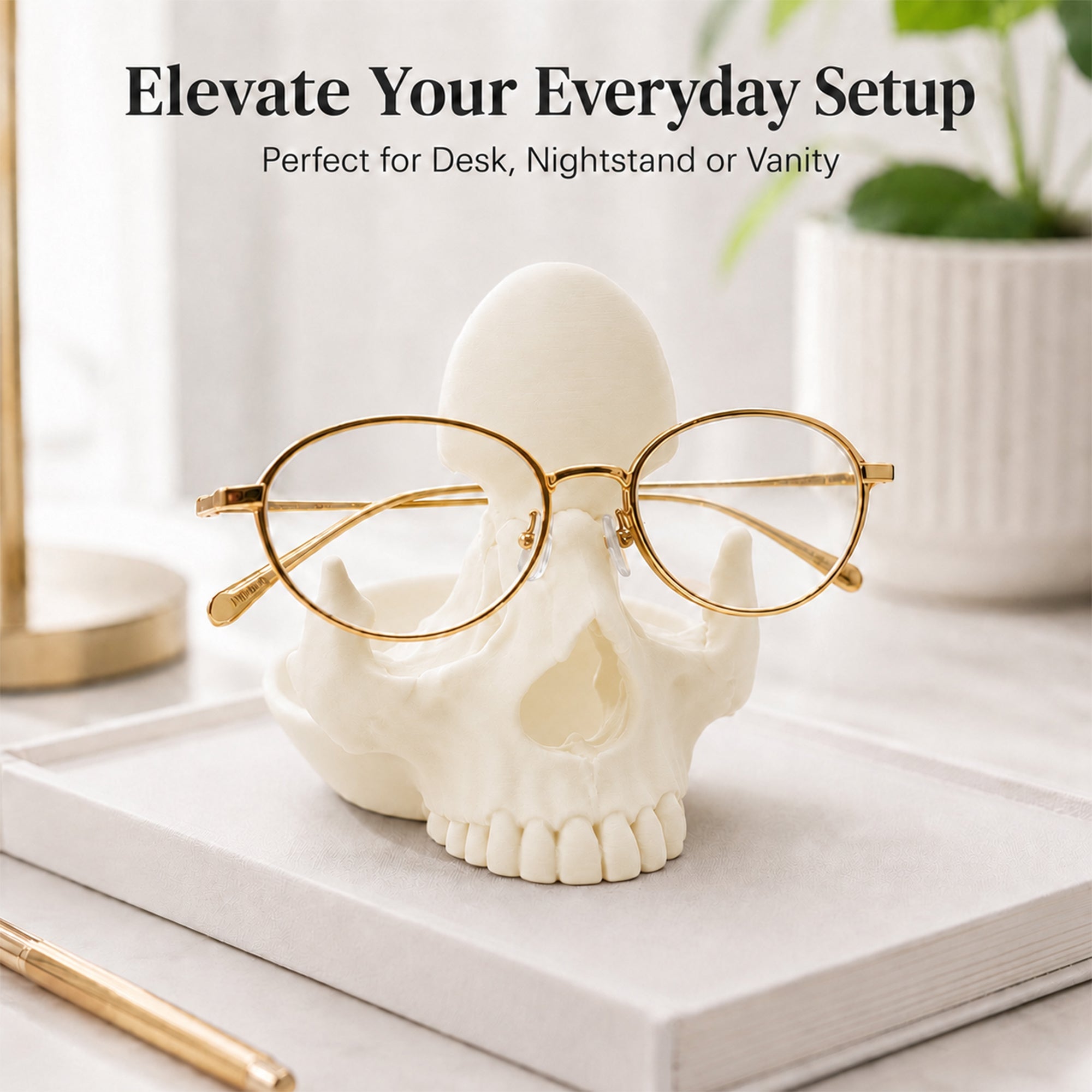 3D Printed Gothic Skull Eyeglasses Holder With Catchall Tray Desk Organizer