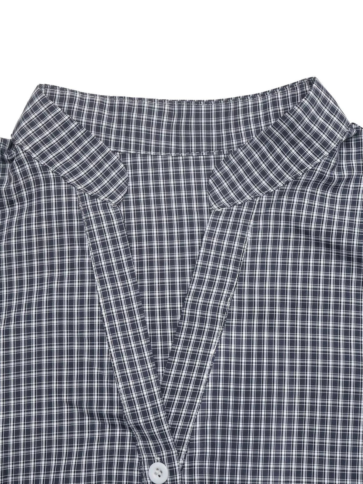 Gingham Button Up Shirt with Tie-Sleeve Detail