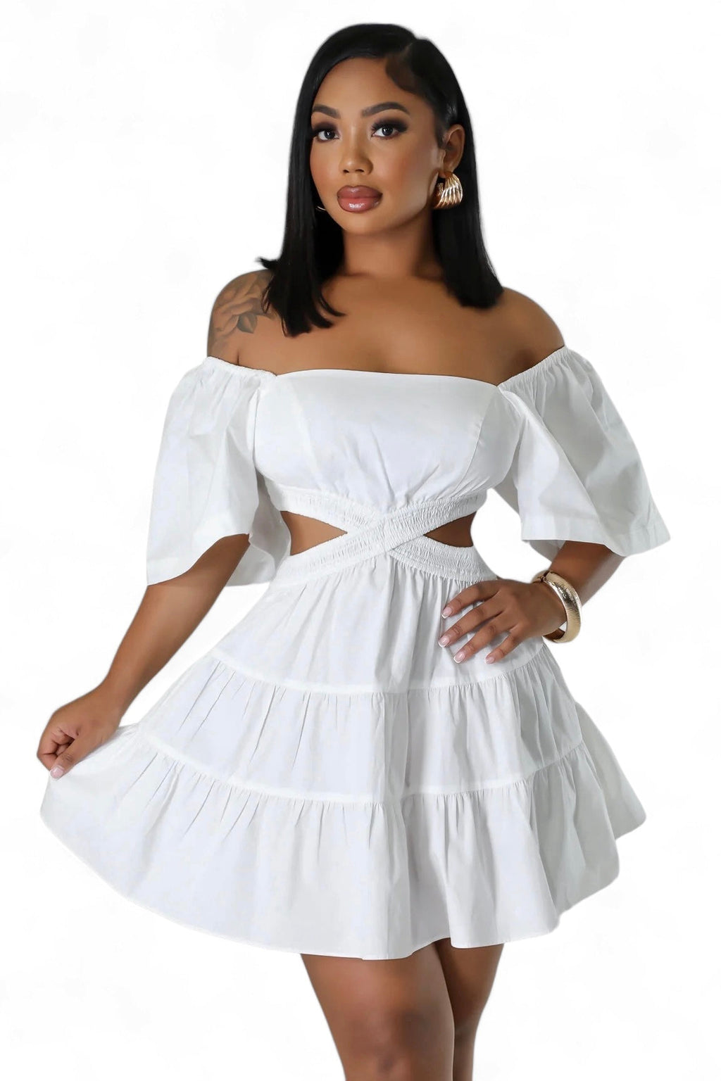 Off or On the Shoulder Cut Out Mini Dress