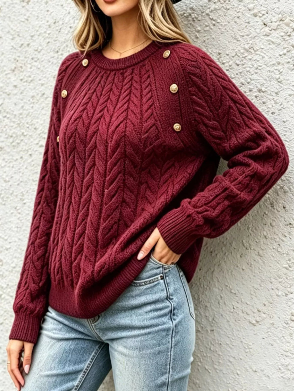 Cable-Knit Raglan Sleeve Sweater