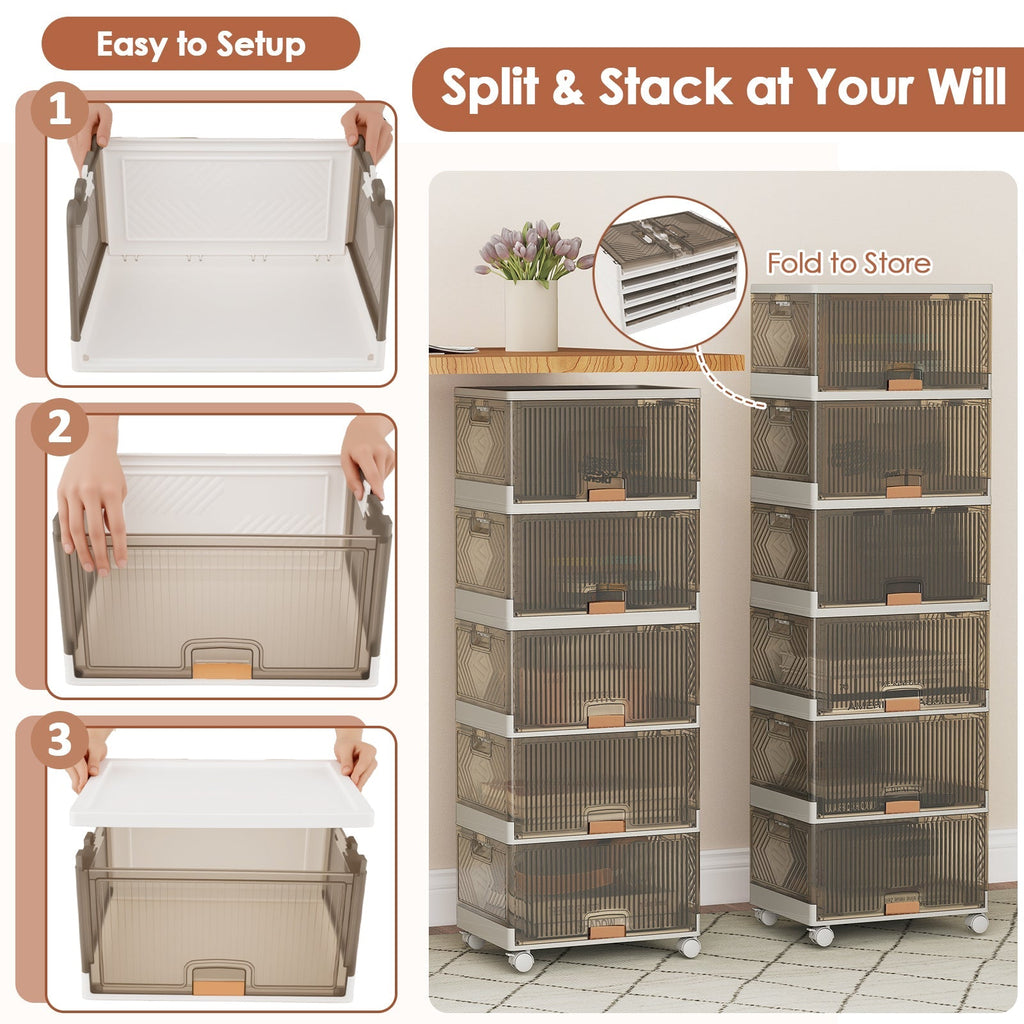 3/4/5/6-Cube Stackable Storage Bins with Detachable Wheels