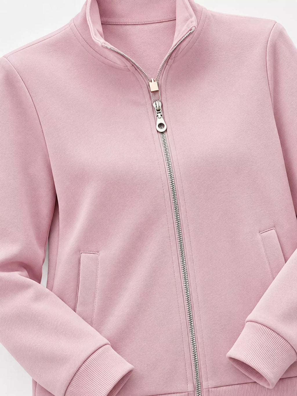 Full Size Stand-Collar Zip-Up Sweatshirt Plus Size
