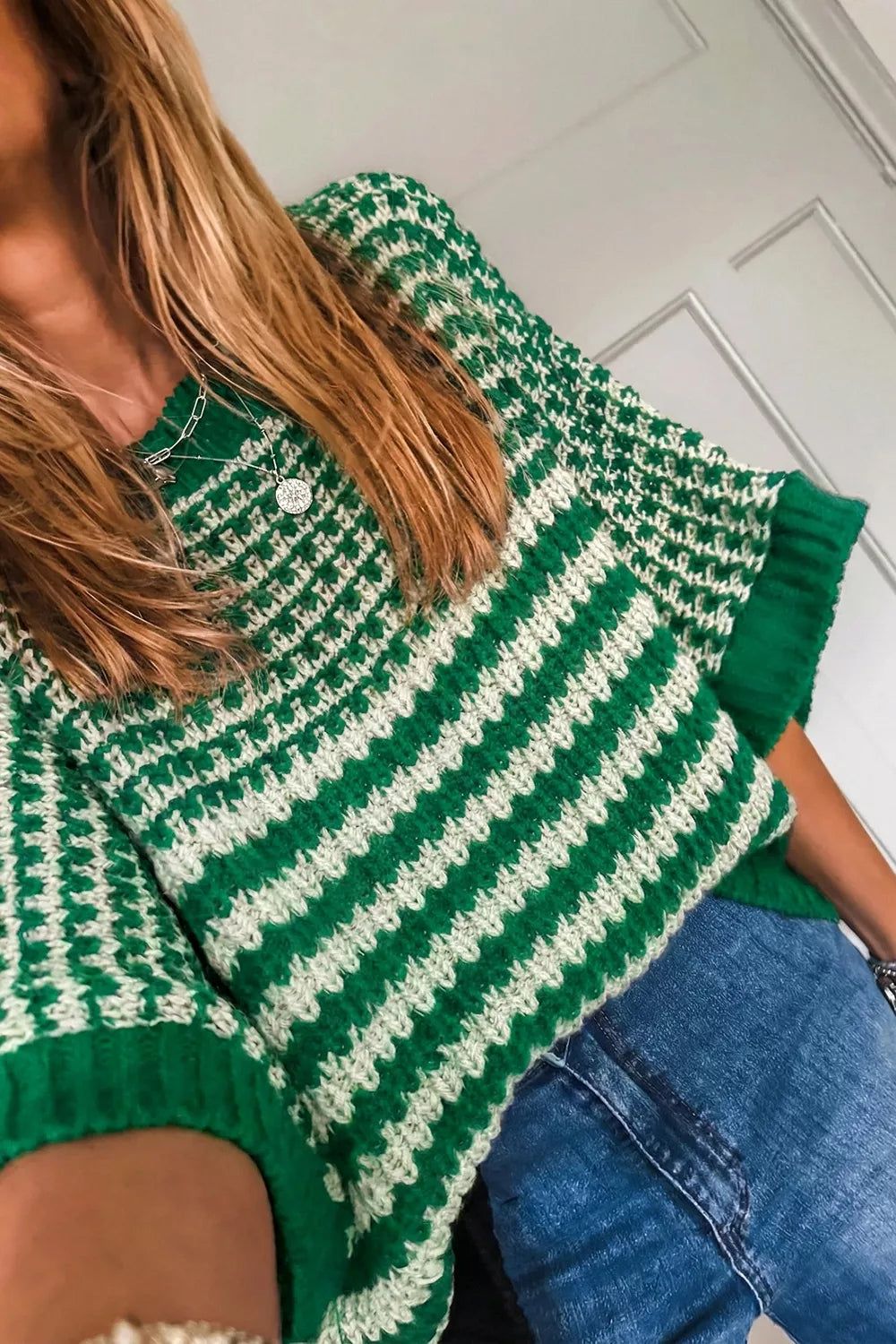 Striped Textured Knit Sweater