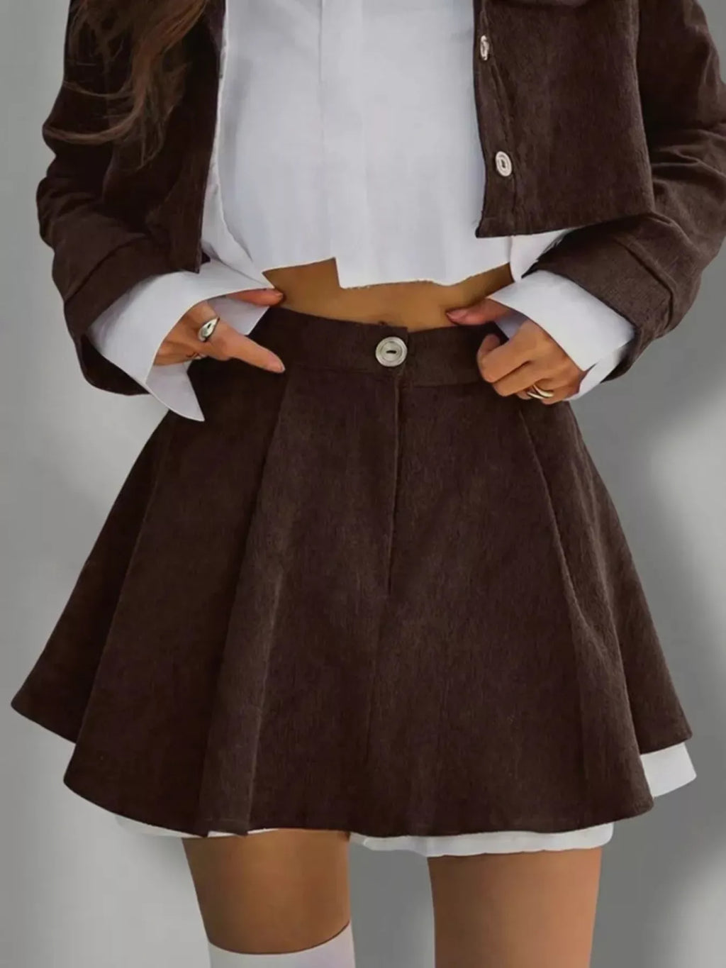 Button Up Cropped Jacket and Mini Skirt Set