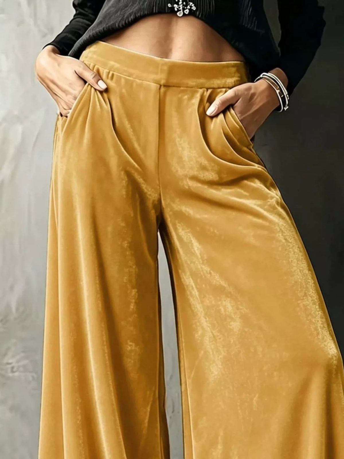 Full Size High-Waisted Wide-Leg Velvet Pants Plus Size