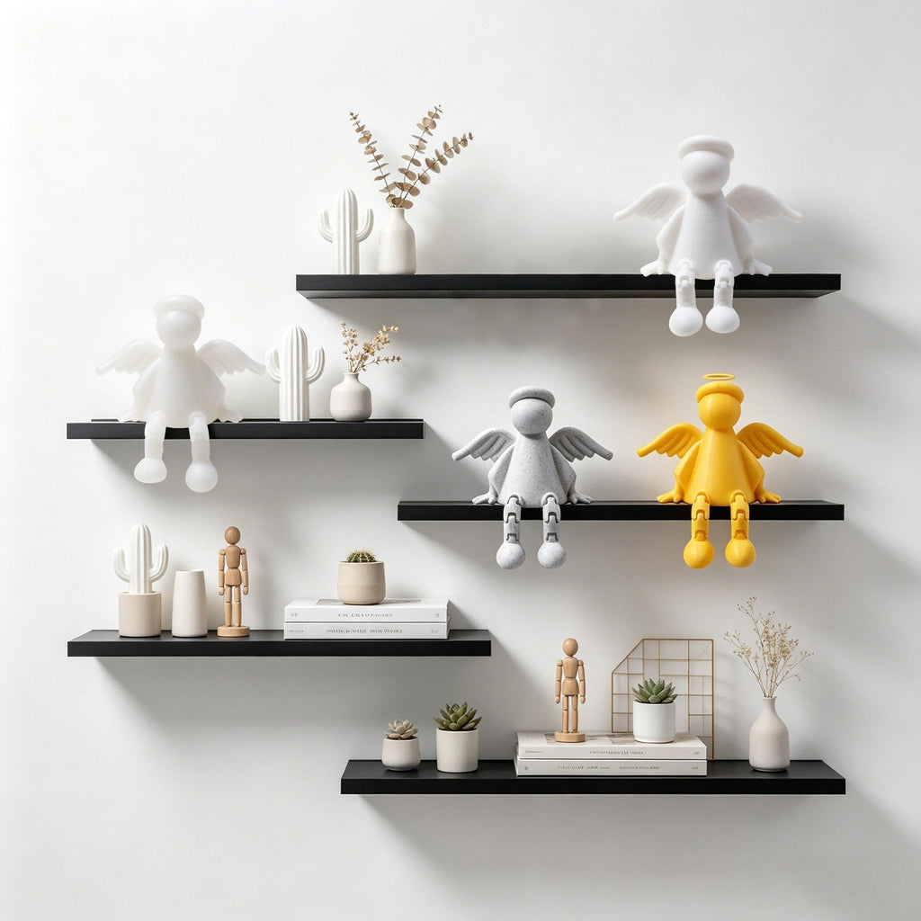 3D Printed Angel Shelf Sitter Figurine With Articulated Legs, Cute Winged Angel With Halo For Desk, Bookshelf, Bedroom & Home Decor