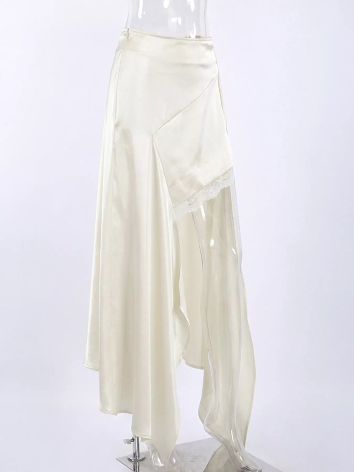 Satin High-Low Lace Trim Skirt