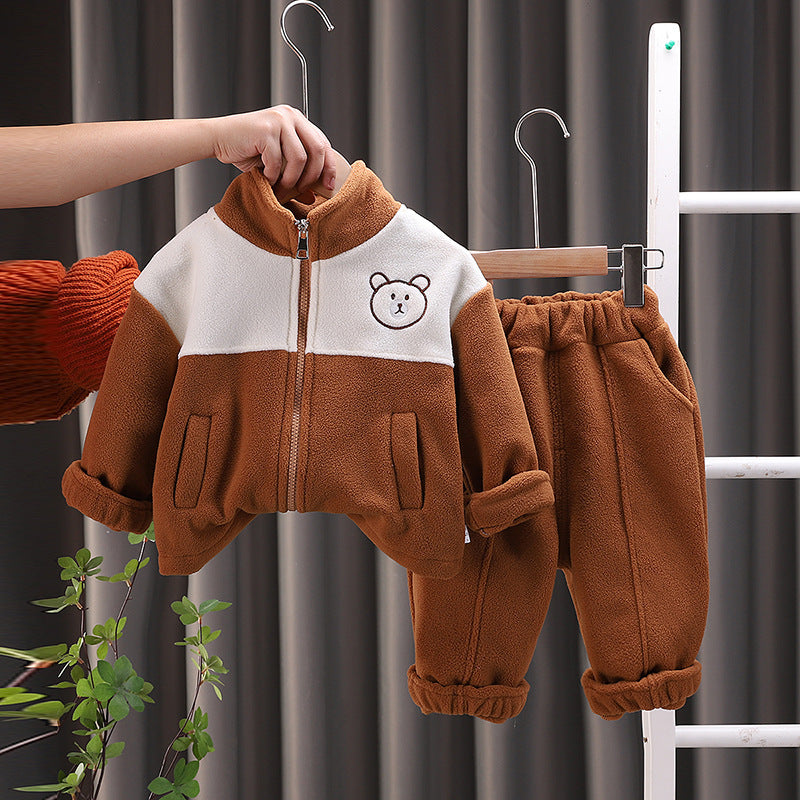 Boys And Girls Fashion Personality Fleece-lined Suit