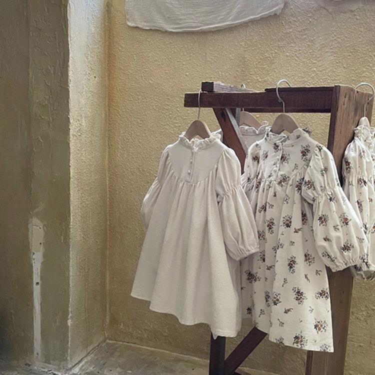 Retro Floral Print Dress For Little Girls