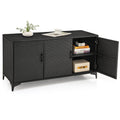 84 Gallon Patio Wicker Deck Box 3-Door PE Rattan Storage Container with Removable Shelves