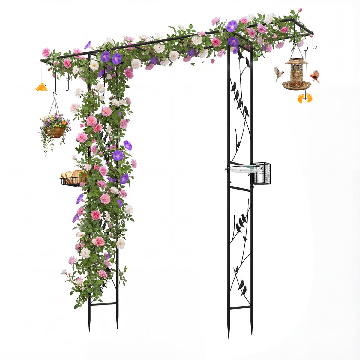 Garden Arbor with Bird Feeding Station 84 Inch Black